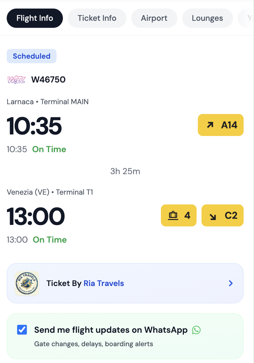 Traveller receiving WhatsApp message with trip portal